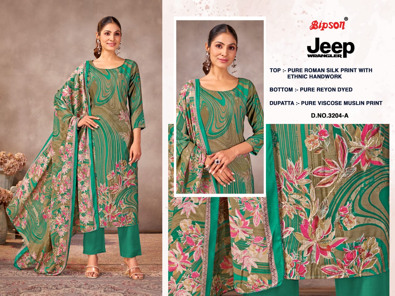 Jeep Wranglar 3204 By Bipson Roman Silk Printed Dress Material Online Wholesale